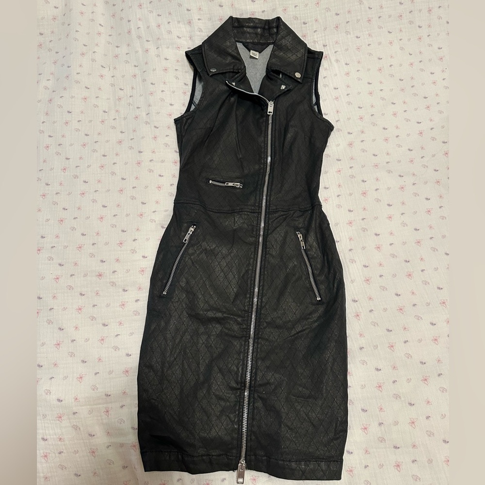 Black Sleeveless Moto Dress- Vintage leather dress by Diesel
